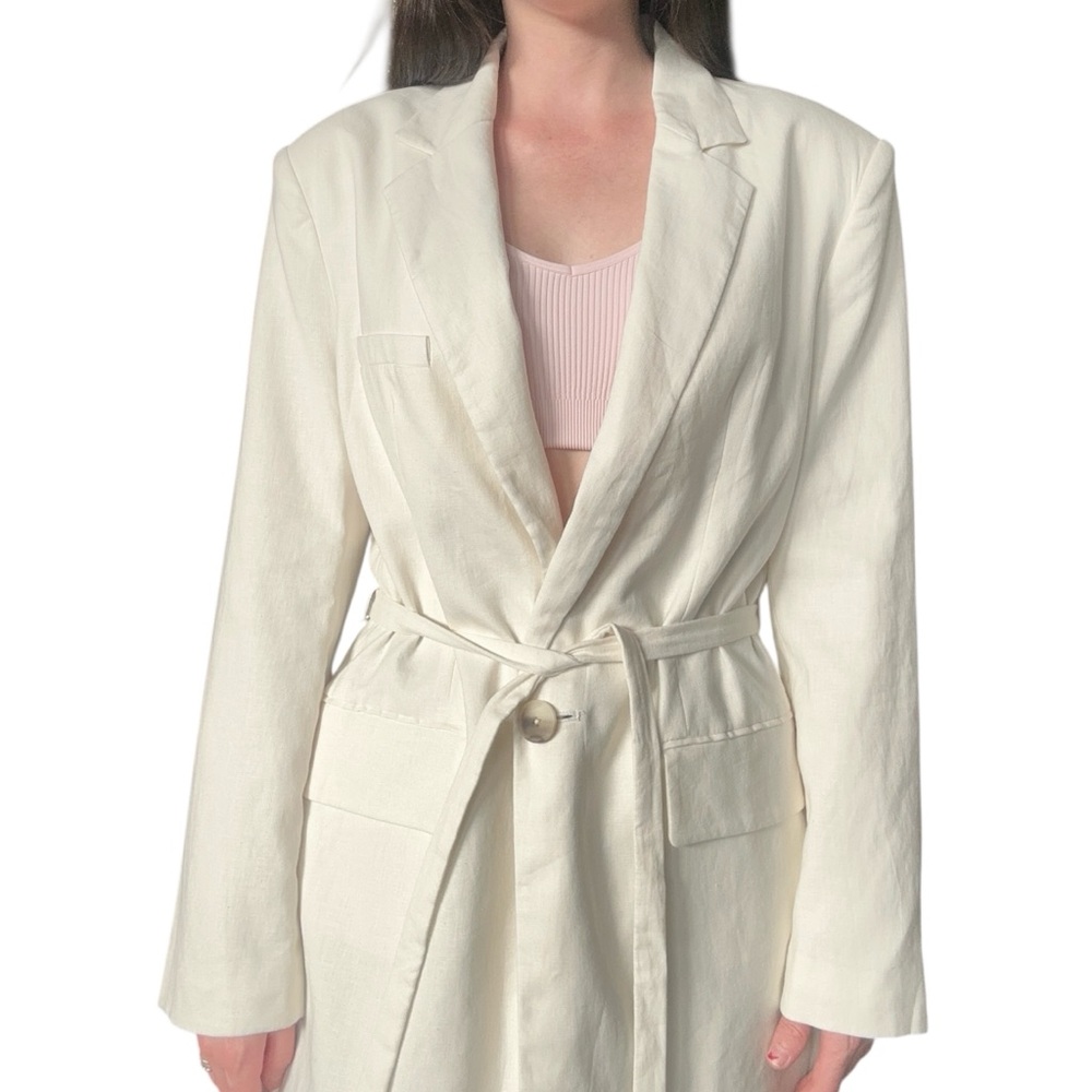 Zara Linen Off White Blazer with Belt - Picture 4 of 8